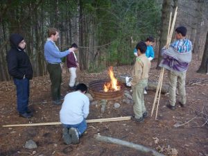 Building a cookfire and a frame for cooking the whole chickens