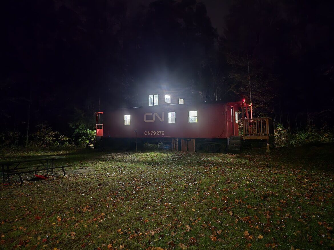Beavers camped in a caboose